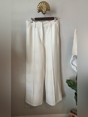 High-Waist Cream Wide-Leg Trousers